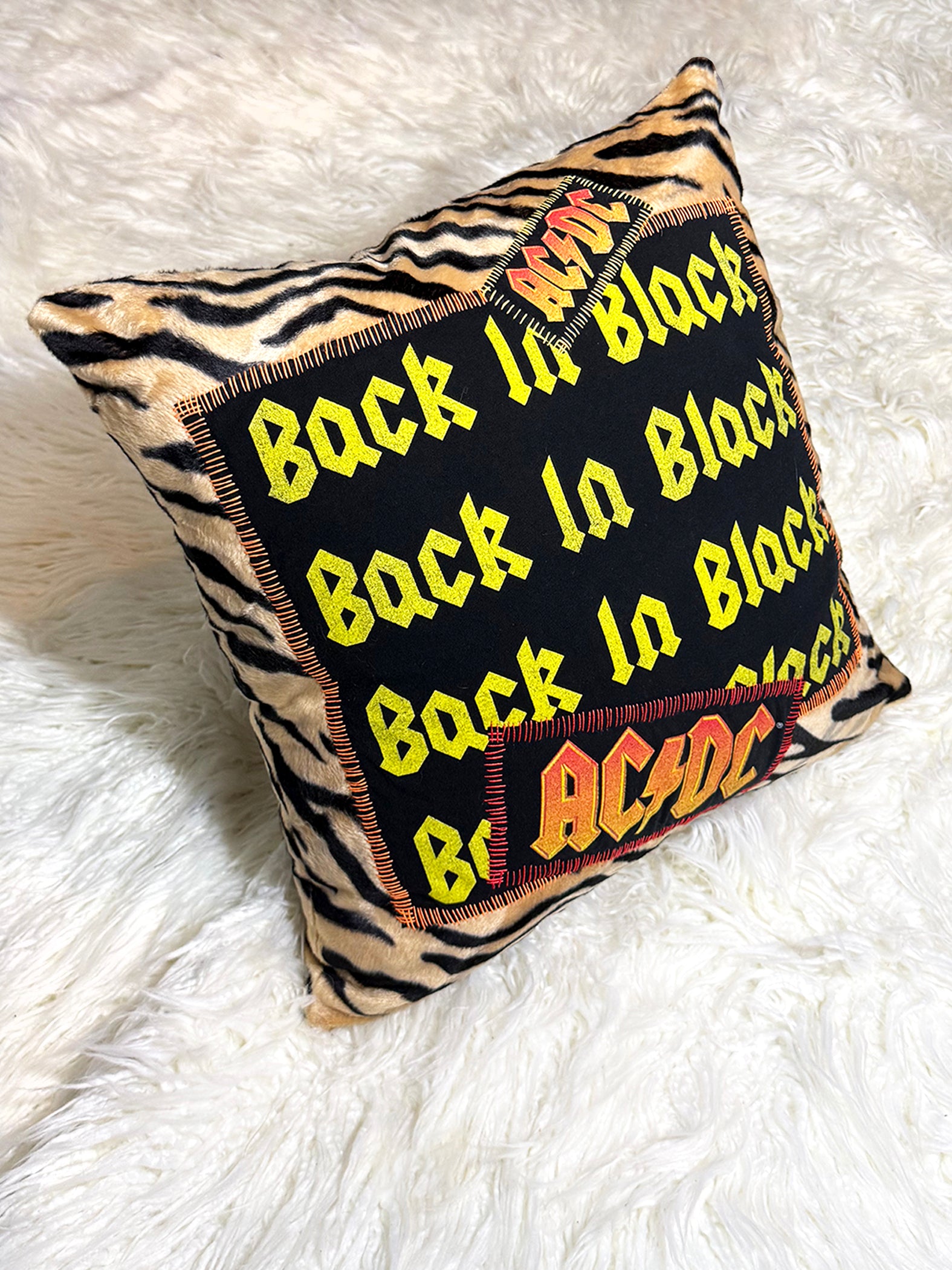 AC/DC Back in Black Furry Throw Pillow
