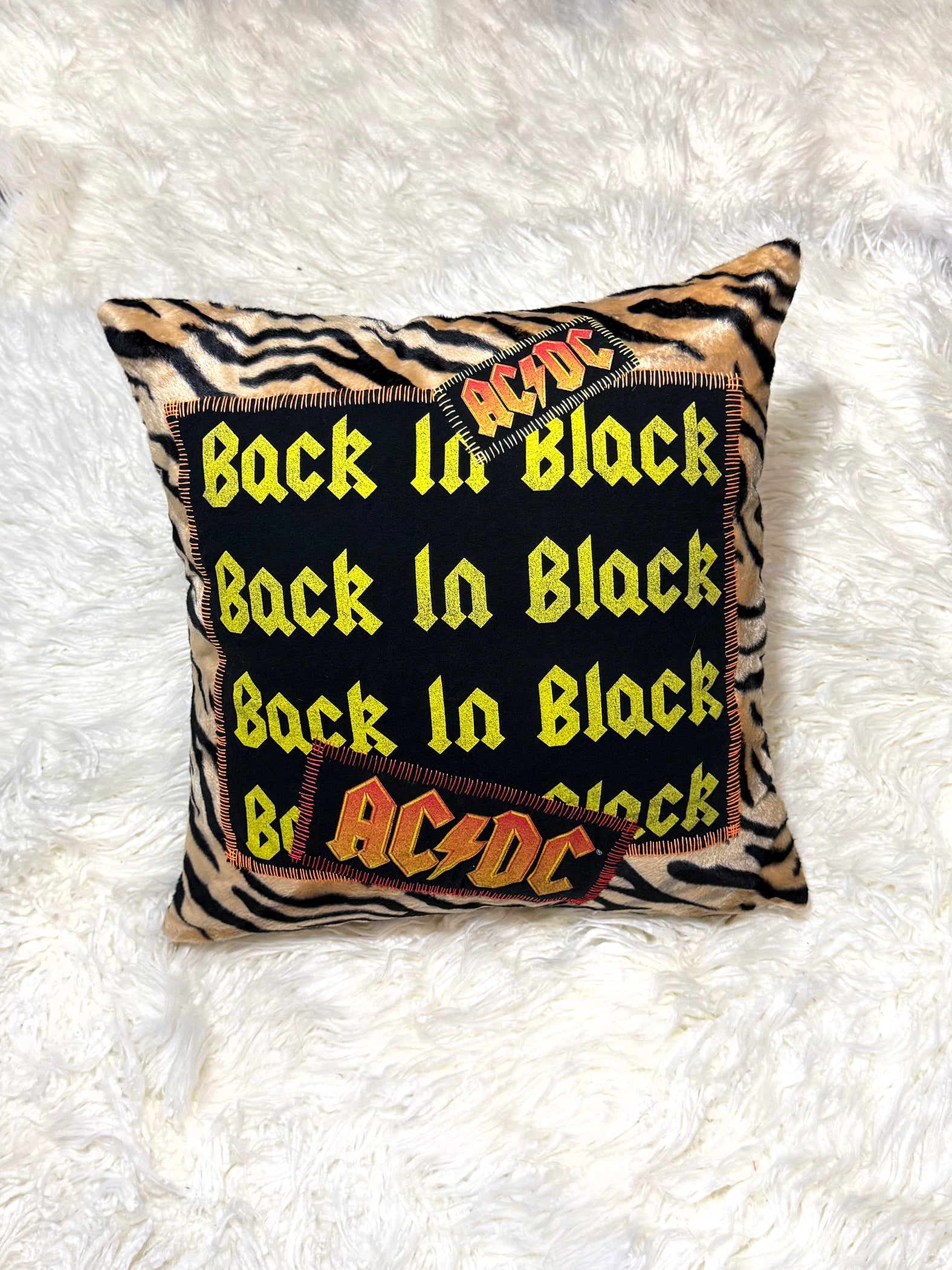 AC/DC Back in Black Furry Throw Pillow