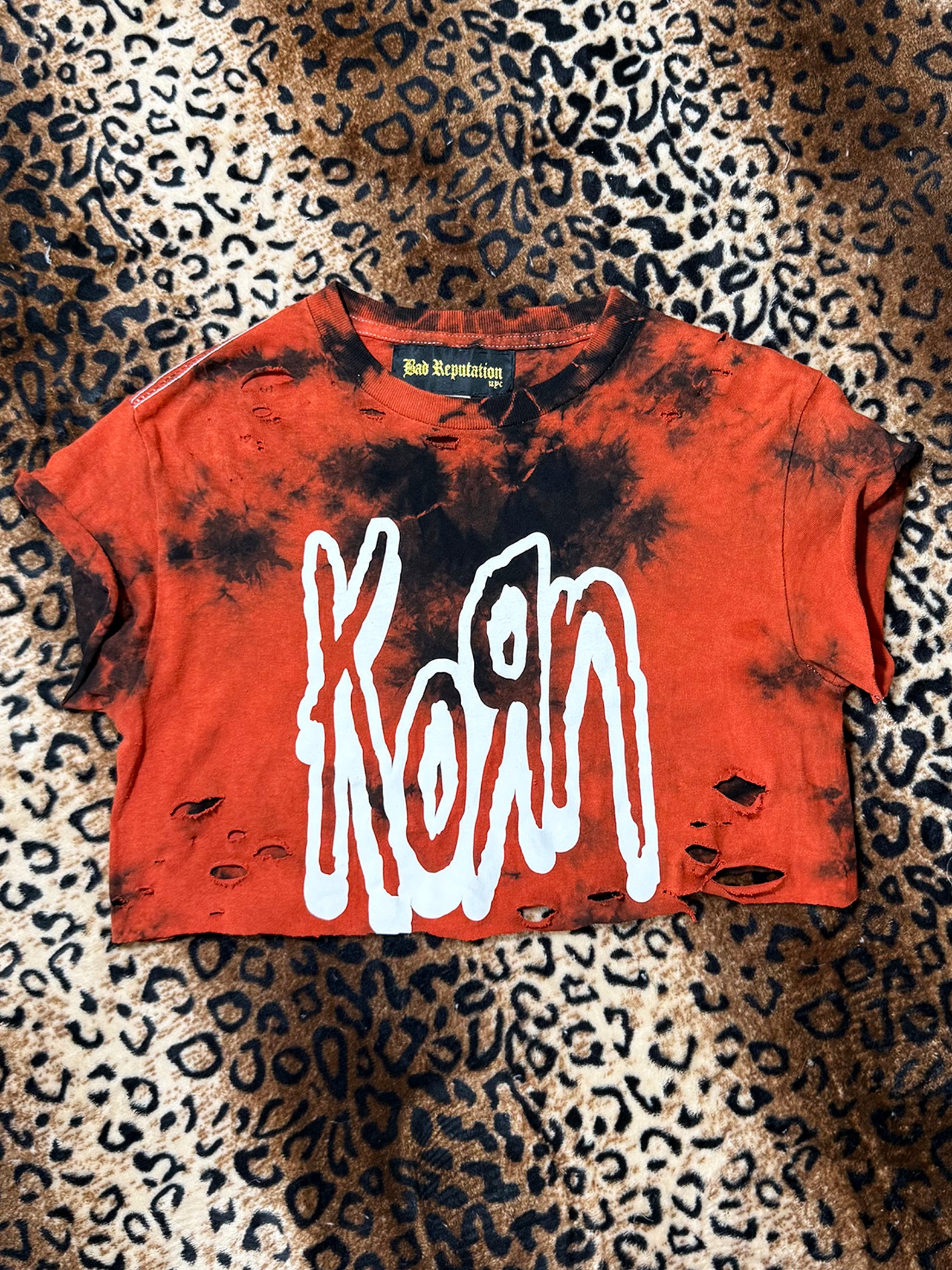 Korn Red Tie Dye Distressed Crop Top