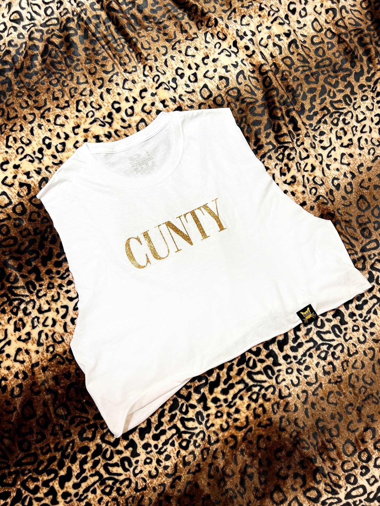 Cunty White and Gold Glitter Crop Muscle Tank | Bad Reputation NYC