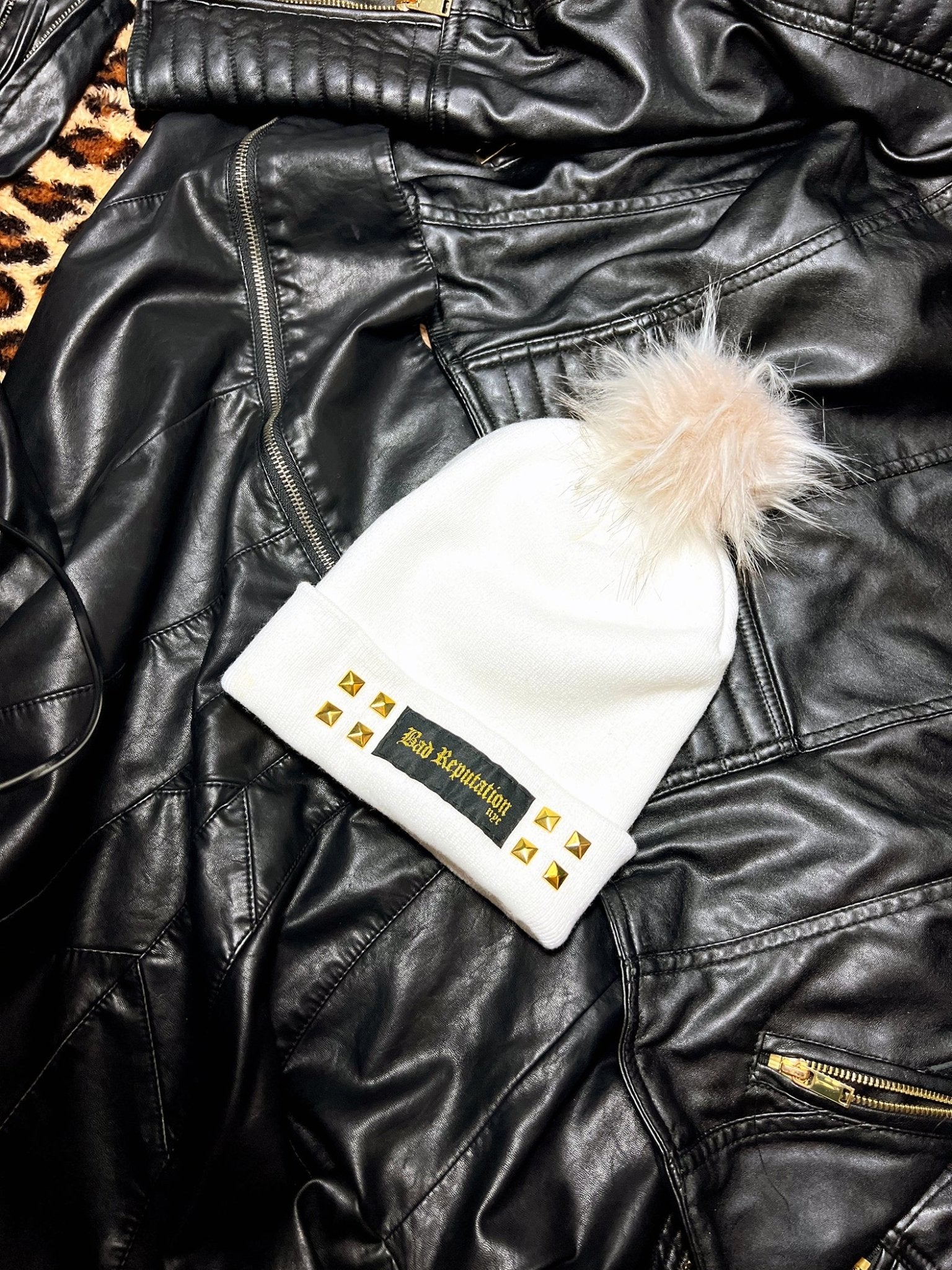Studded White Beanie | Bad Reputation NYC