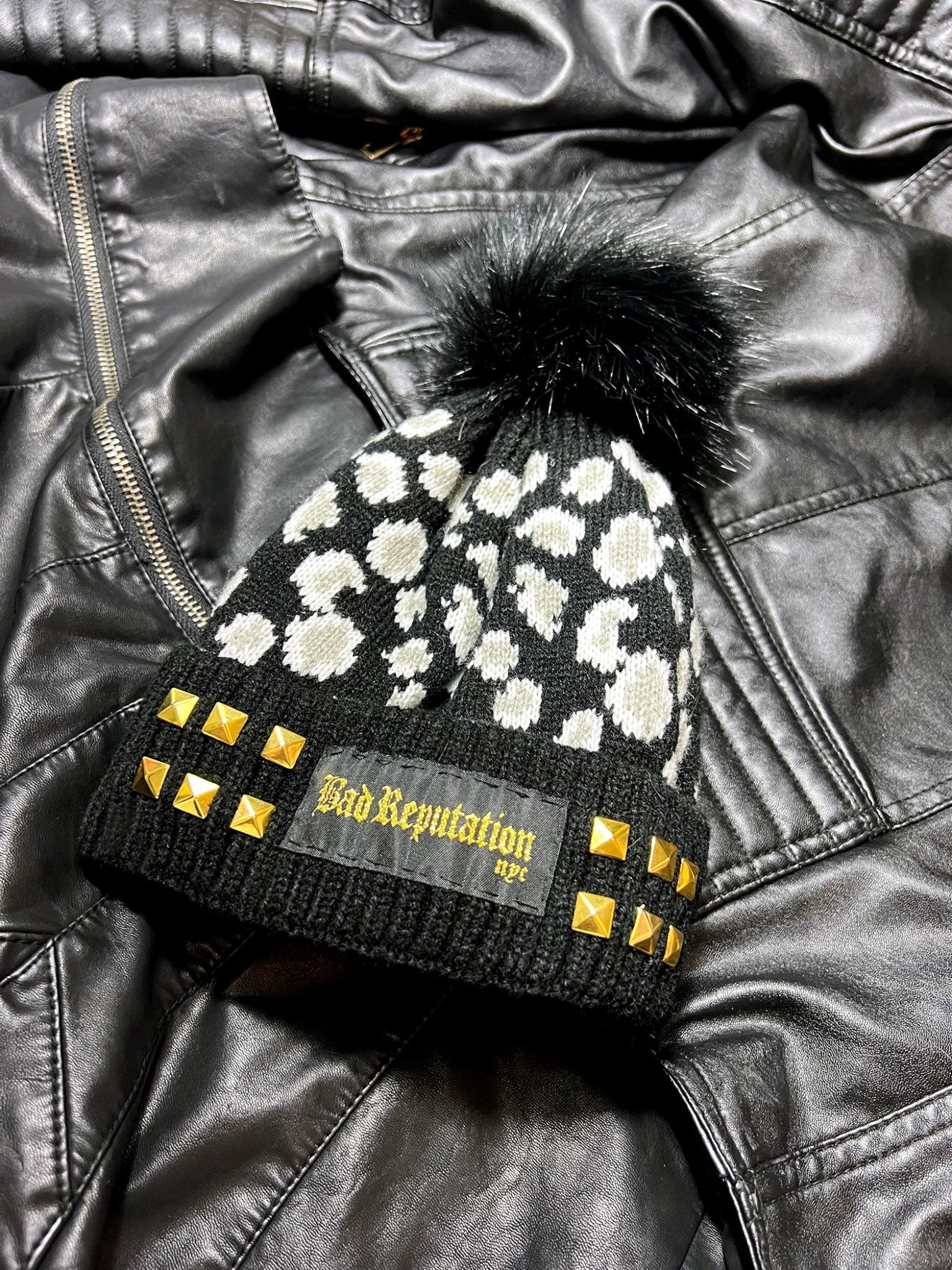 Studded Black Leopard Beanie | Bad Reputation NYC