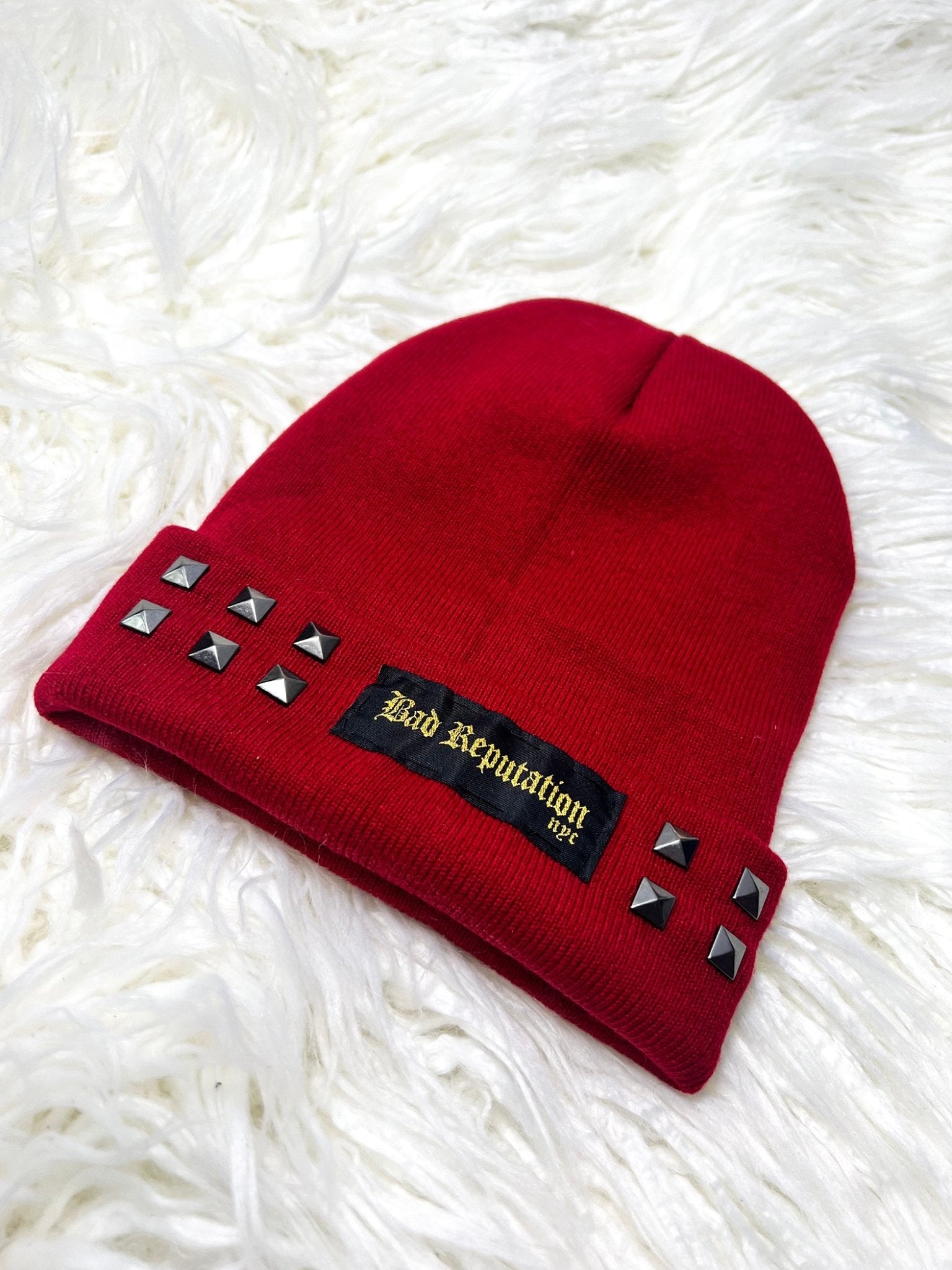 Bad Reputation Studded Burgundy Beanie | Bad Reputation NYC
