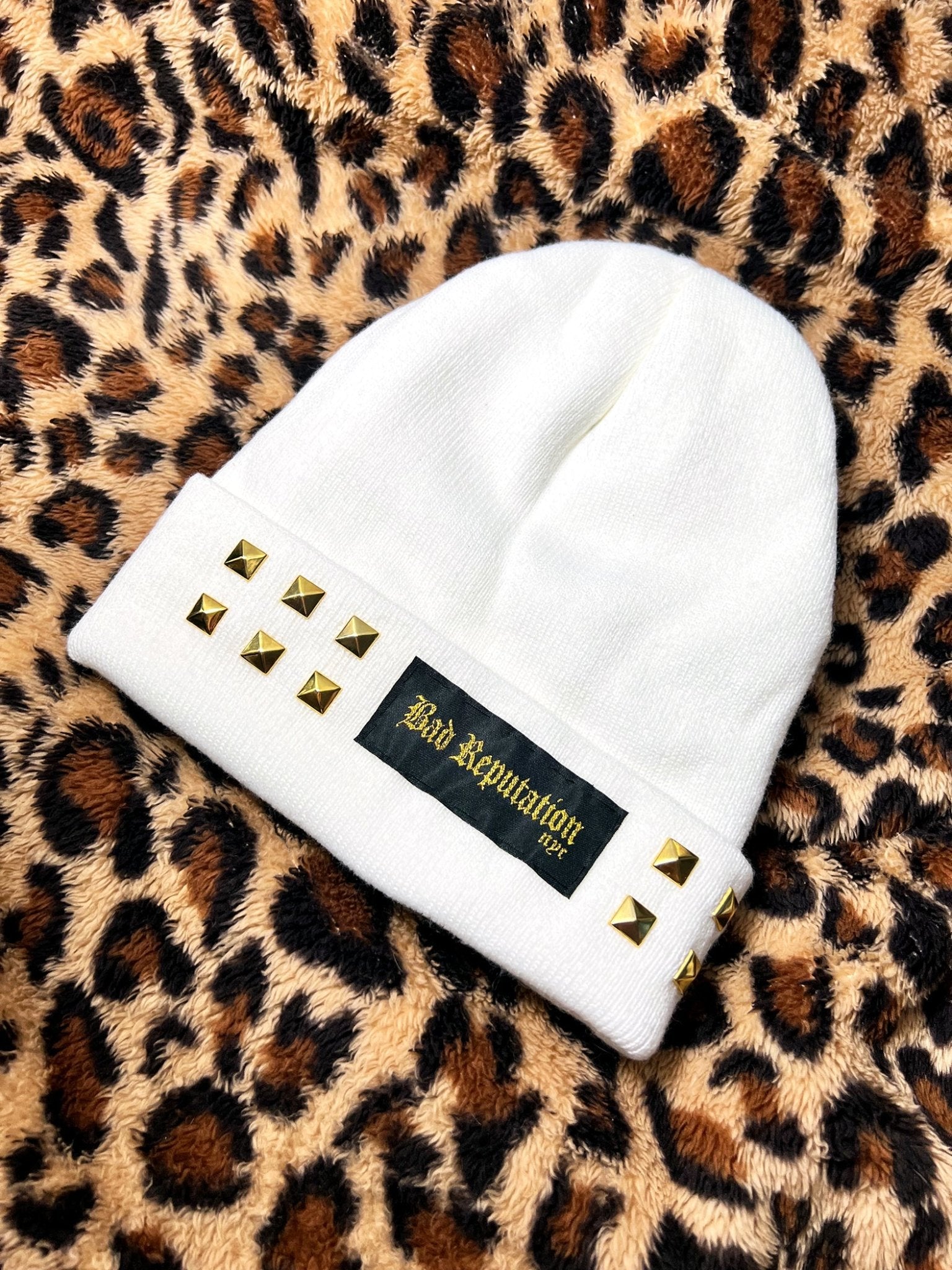 Bad Reputation Studded White Beanie | Bad Reputation NYC