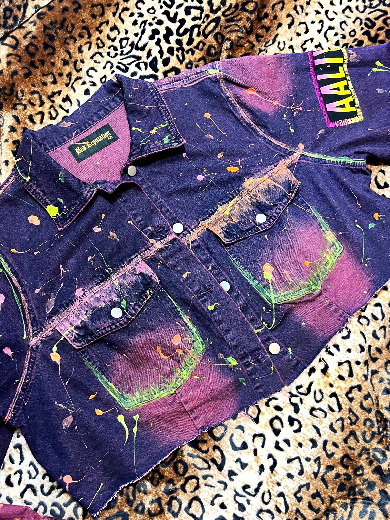 Aaliyah Painted Purple Crop Denim Jacket | Bad Reputation NYC