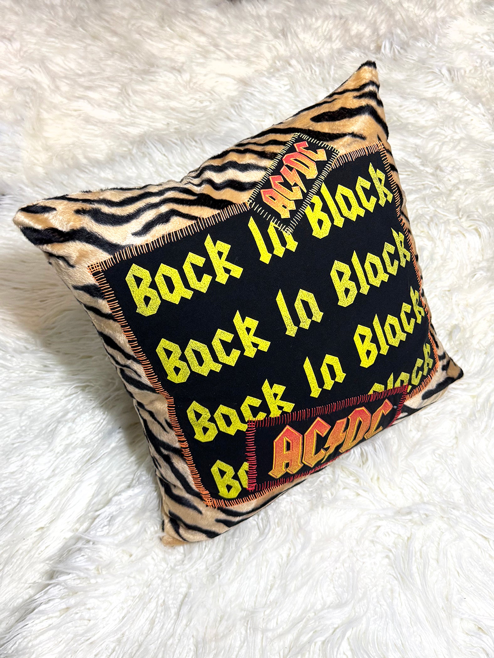 AC/DC Back in Black Furry Throw Pillow