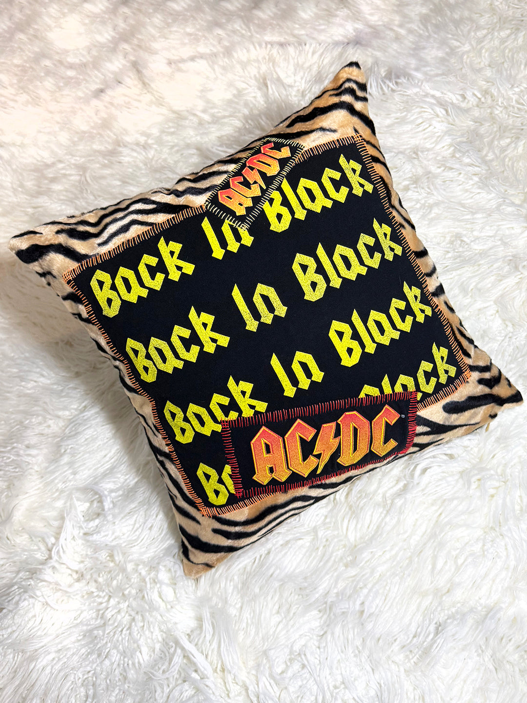 AC/DC Back in Black Furry Throw Pillow