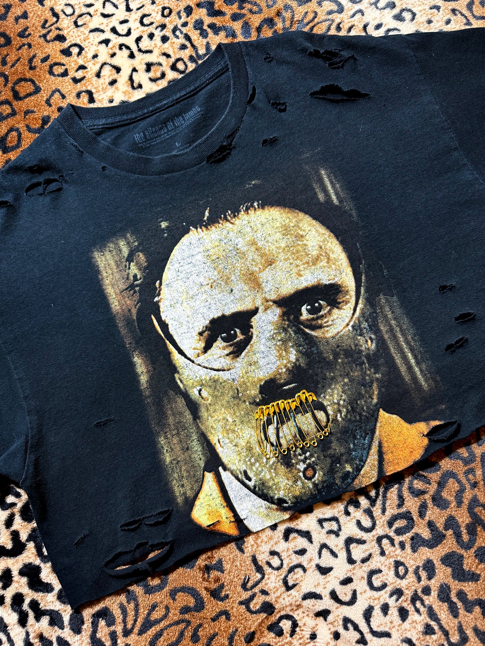 Hannibal Lecter Distressed Safety Pin Crop Top