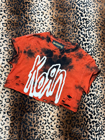Korn Red Tie Dye Distressed Crop Top