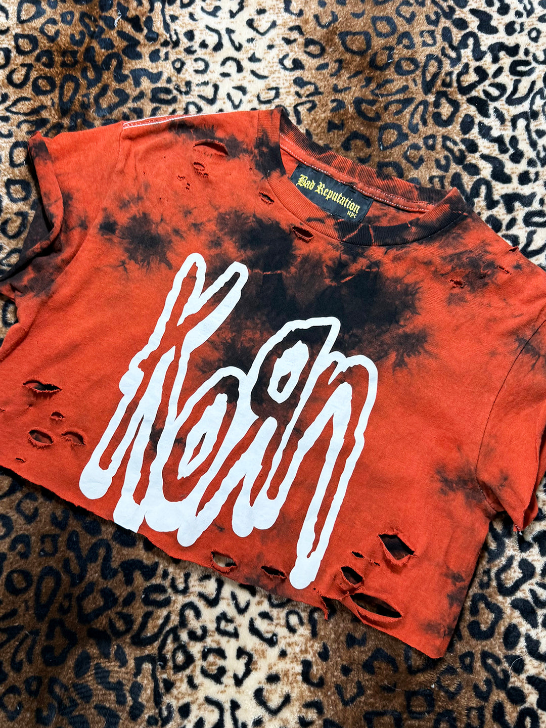 Korn Red Tie Dye Distressed Crop Top