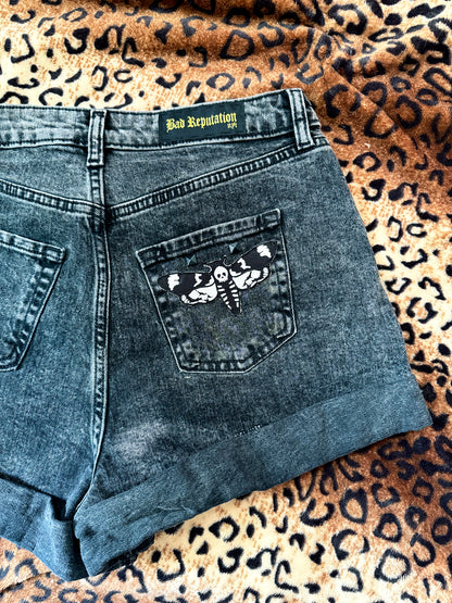 MothMan Matte Black Studded Denim Shorts