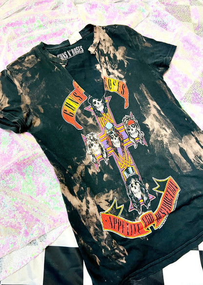 guns n roses bleach dye t shirt on a sequin background
