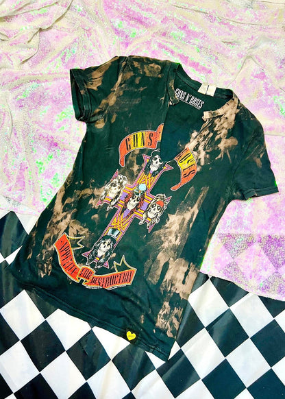 guns n roses bleach dye t shirt on a sequin background full view