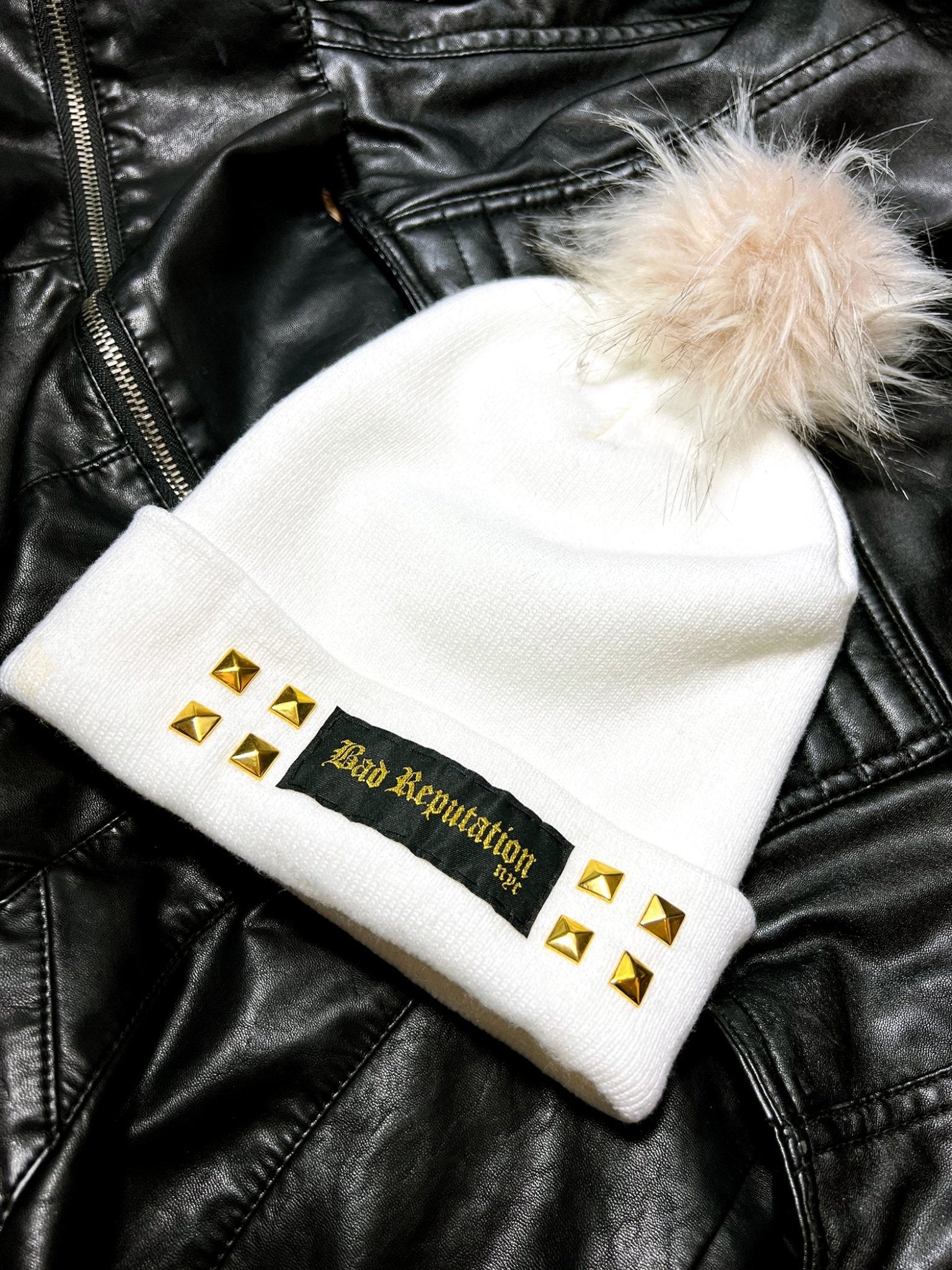 Studded White Beanie | Bad Reputation NYC