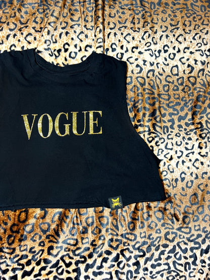 Vogue Black and Gold Glitter Crop Muscle Tank | Bad Reputation NYC