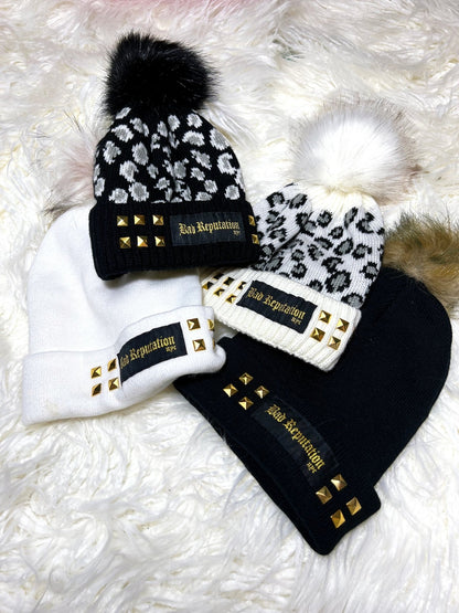 Studded Black Leopard Beanie | Bad Reputation NYC