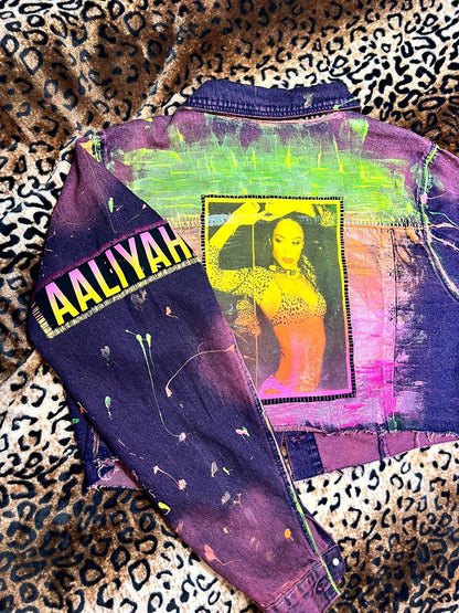 Aaliyah Painted Purple Crop Denim Jacket | Bad Reputation NYC