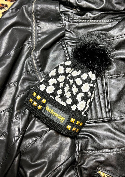 Studded Black Leopard Beanie | Bad Reputation NYC