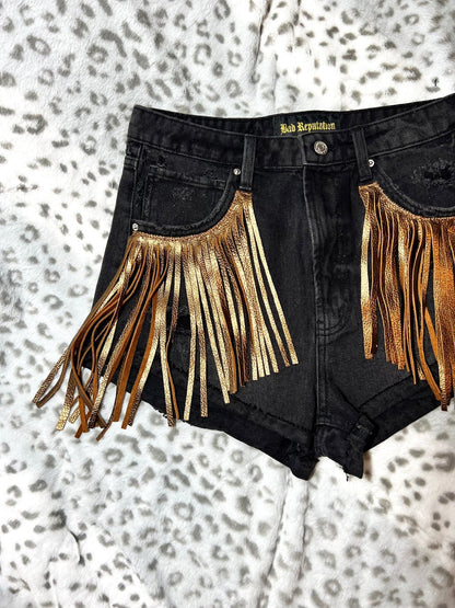 Gold Fringe Denim Shorts | Bad Reputation NYC