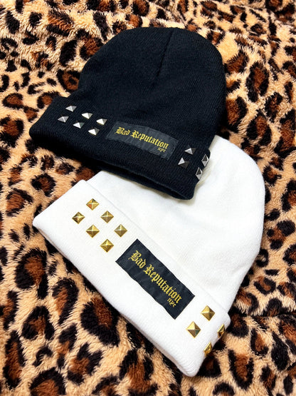 Bad Reputation Studded White Beanie | Bad Reputation NYC