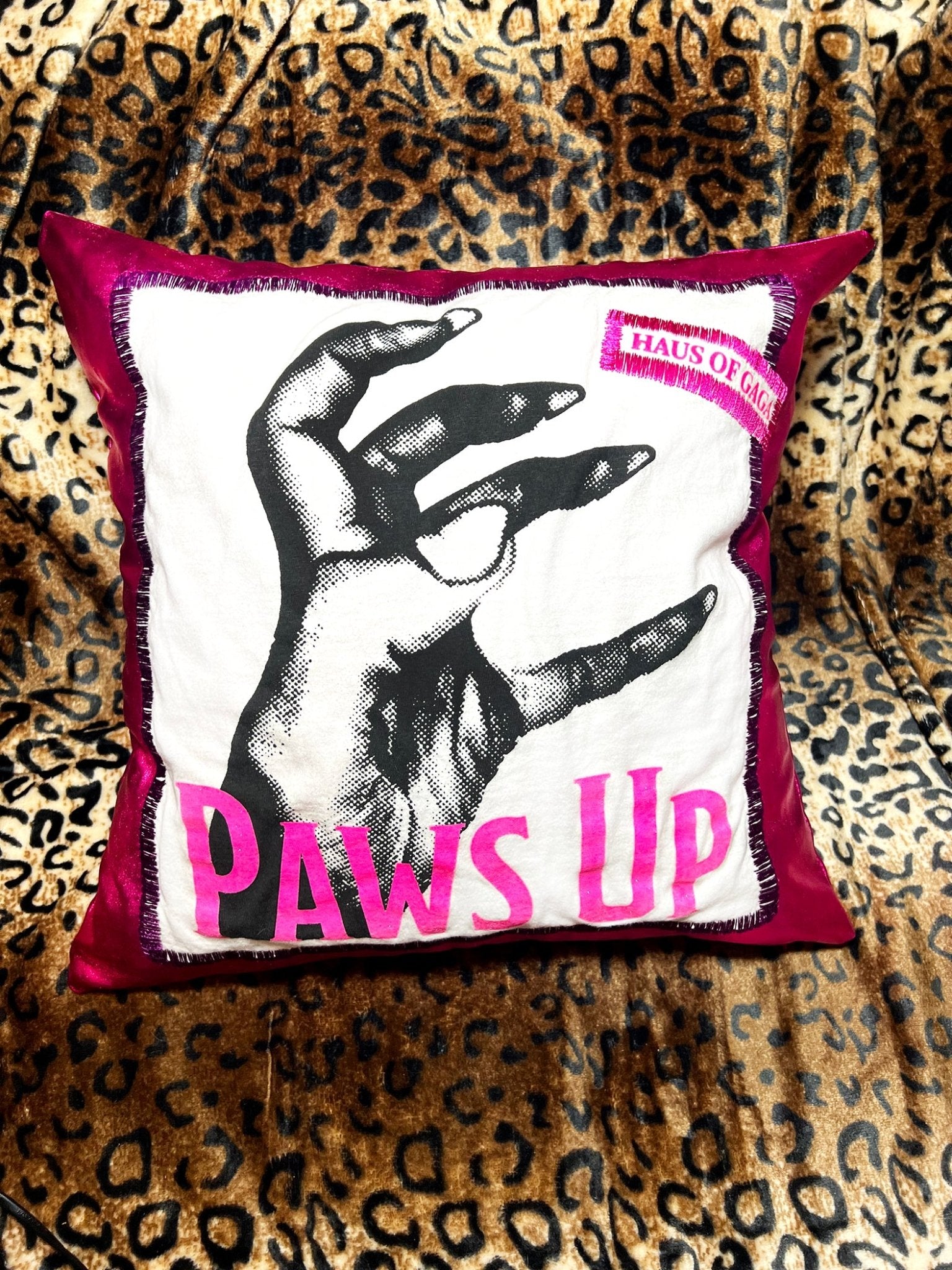 Lady Gaga Paws Up Pink Metallic Throw Pillow | Bad Reputation NYC