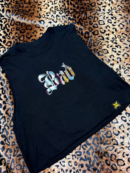 BAD Black and Silver Crop Muscle Tank | Bad Reputation NYC