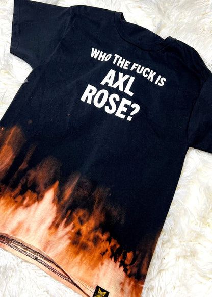 bleach dye t shirt on a white furry background angled view